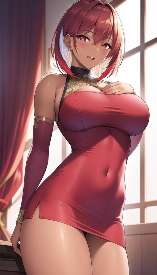 ボディコン褐色ショートボブギャル