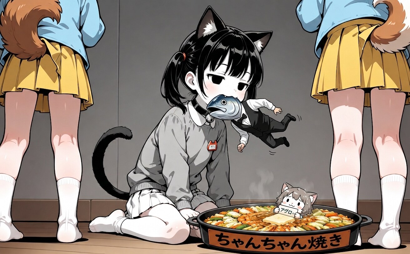 ちゃんちゃん焼きを振舞われる猫子