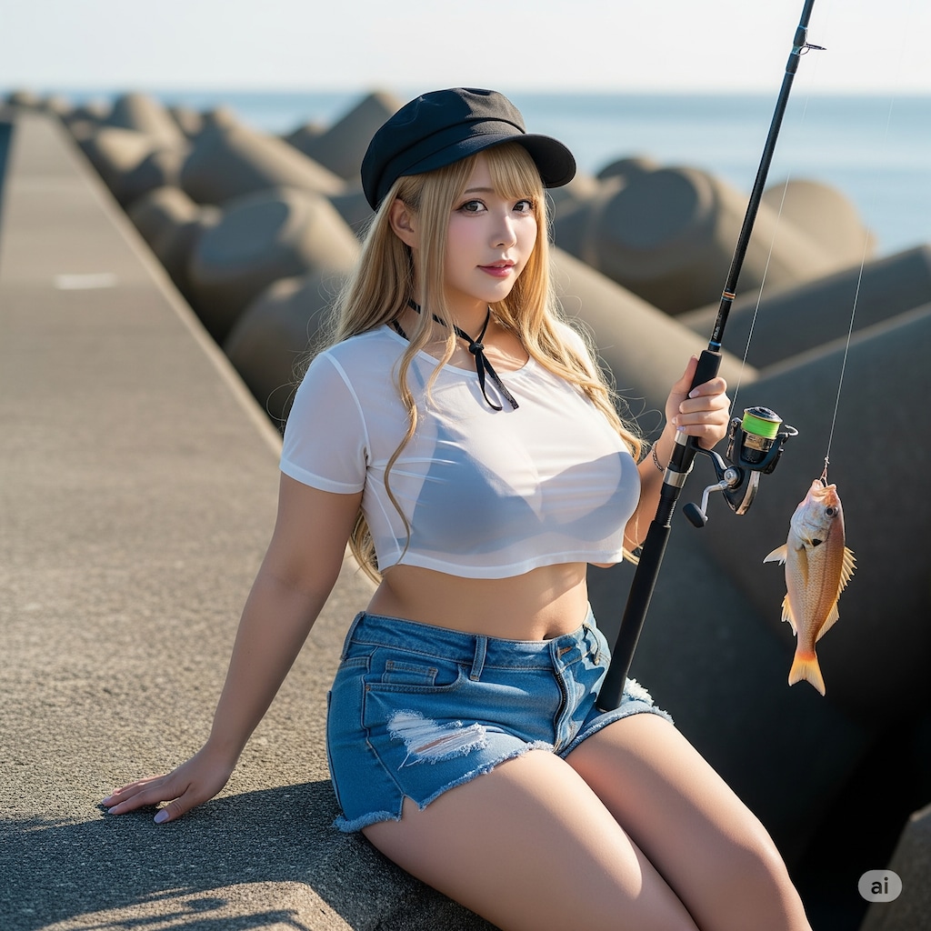 釣りをする女性