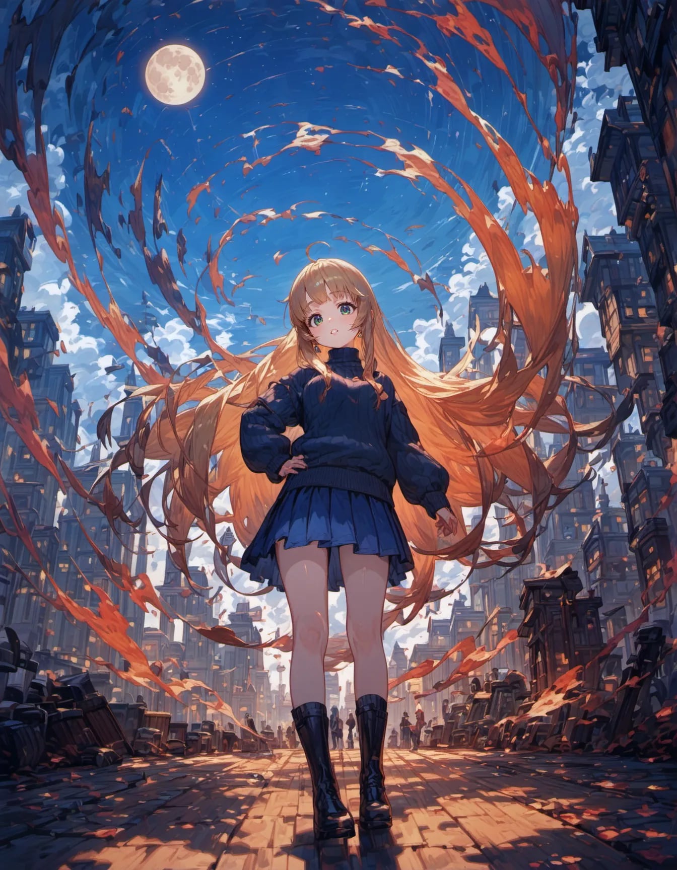 Solitary Moon over the Fallen City | の人気AIイラスト・グラビア