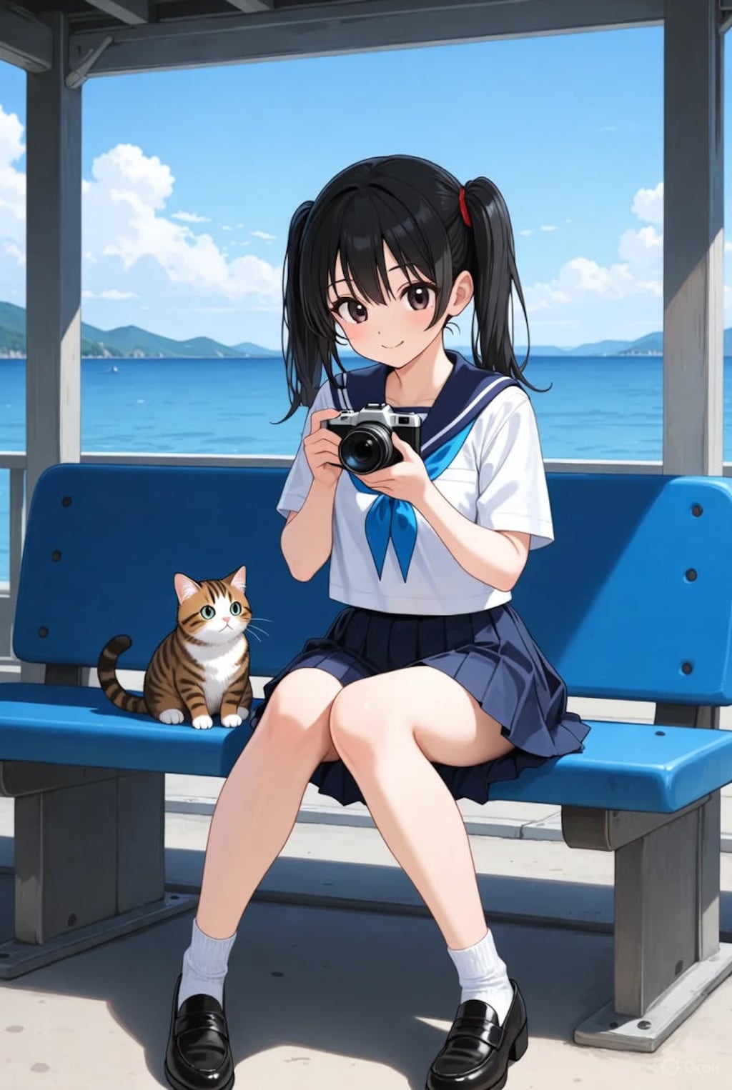 海が見える駅とねこ