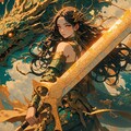 木の剣を持つ女性とドラゴン 4枚目