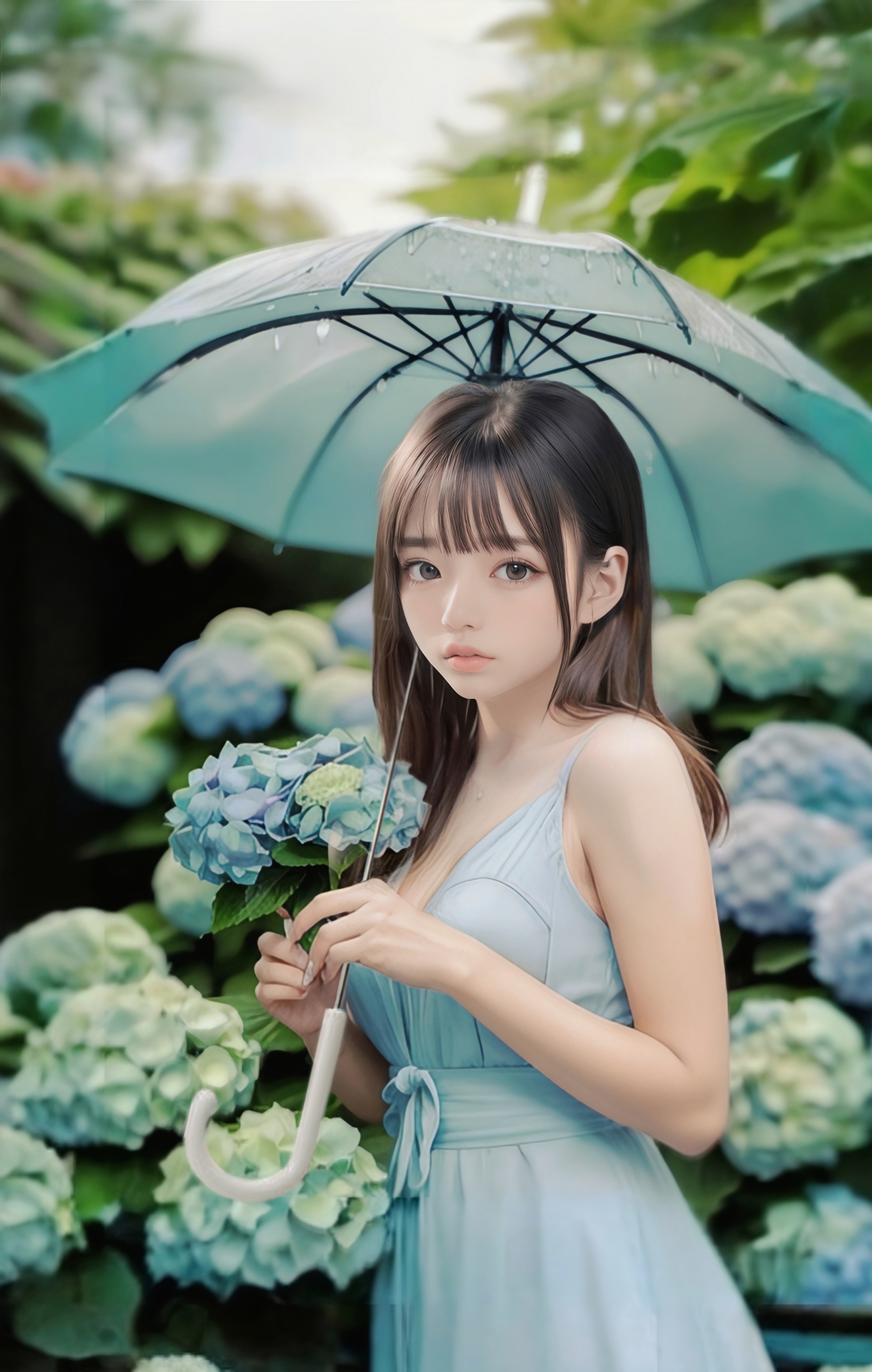 紫陽花と少女