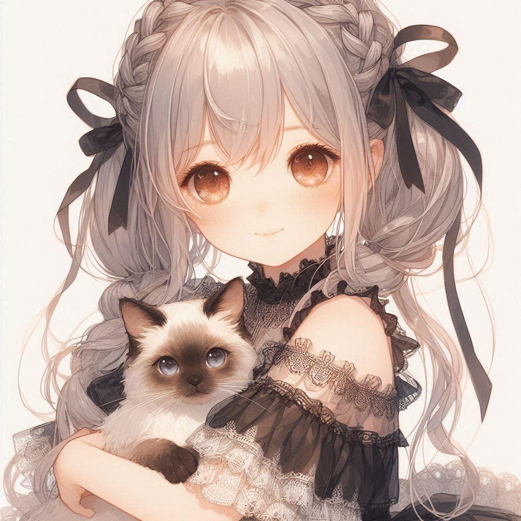 シャム猫と女の子 | の人気AIイラスト・グラビア