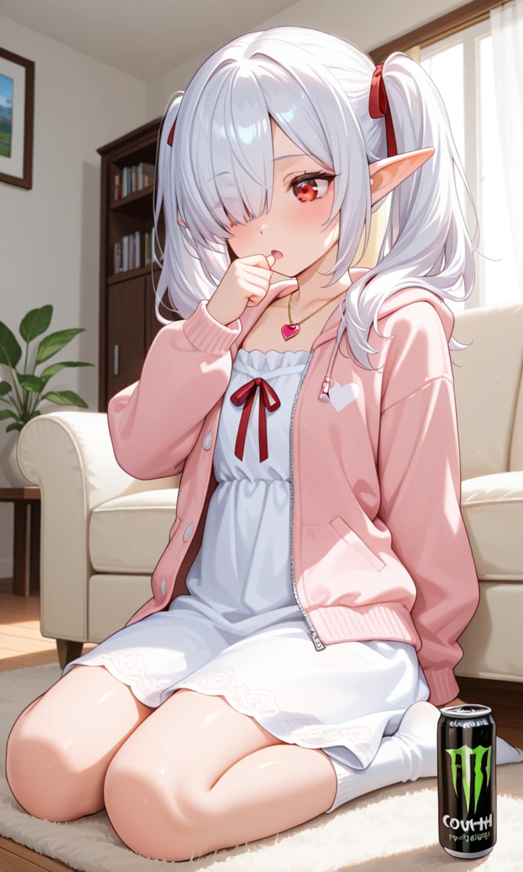 エナジードリンクのヤケ飲みするシロネさん