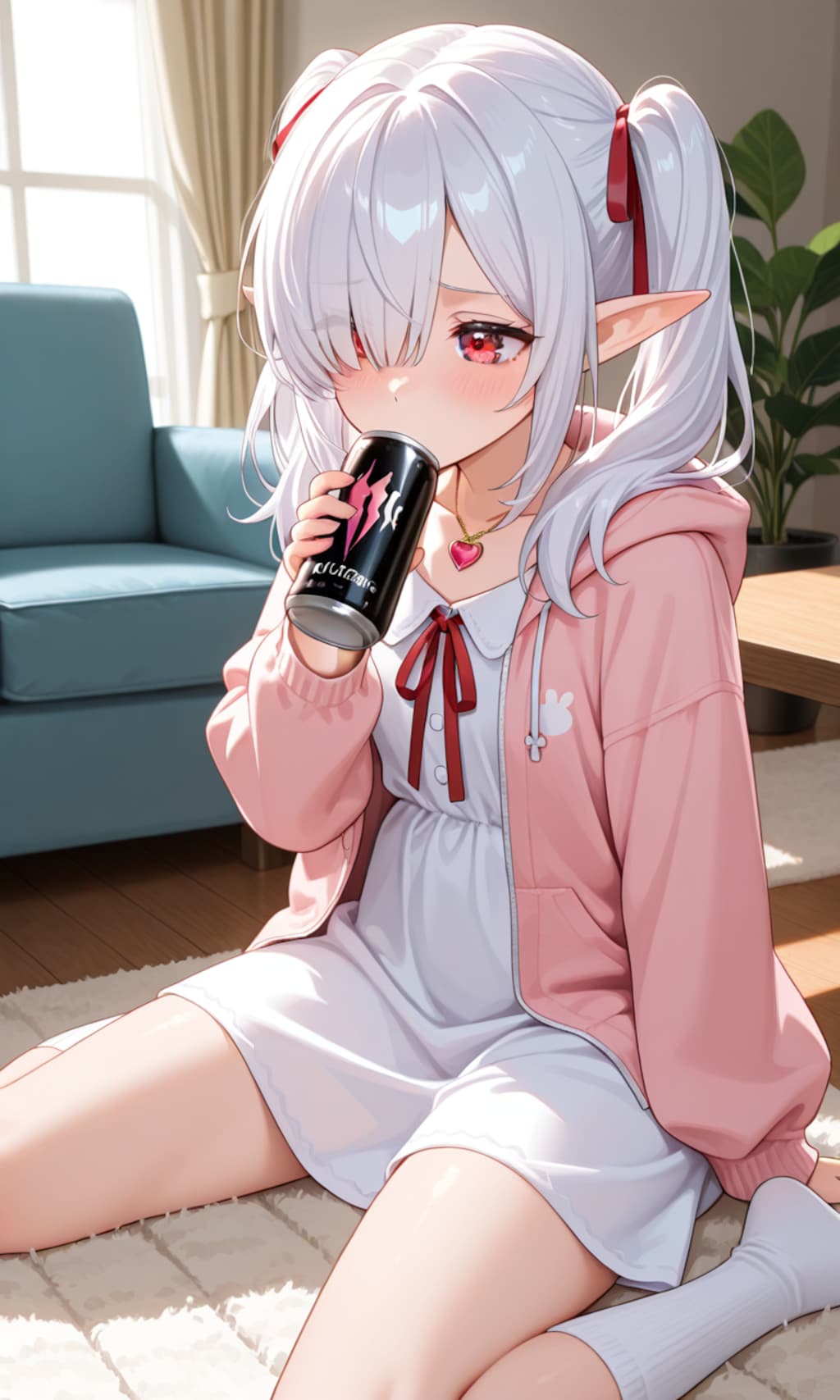 エナジードリンクのヤケ飲みするシロネさん