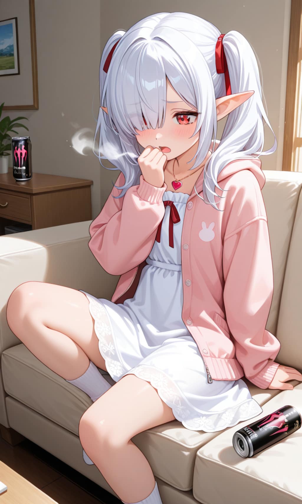 エナジードリンクのヤケ飲みするシロネさん