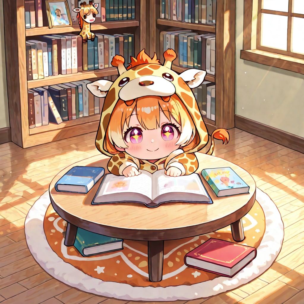 本を読む着ぐるみちび子ちゃん