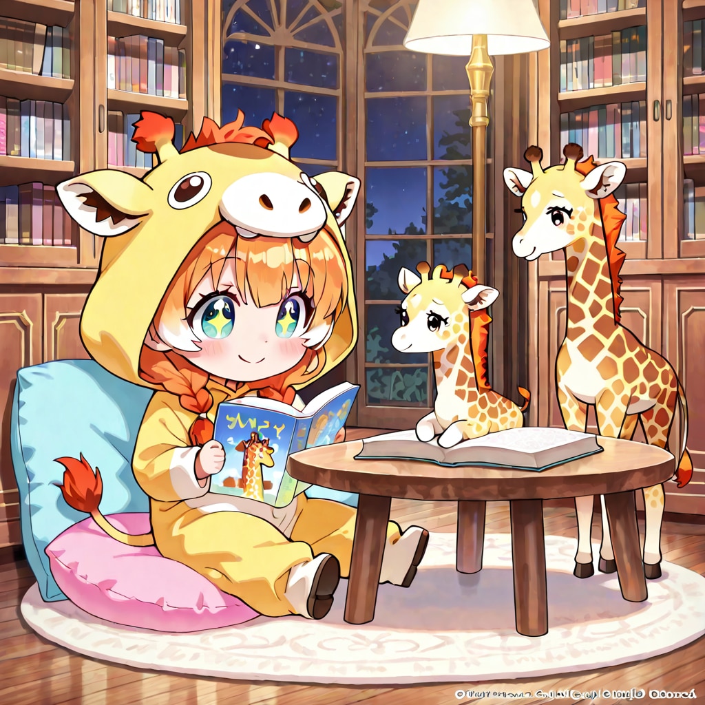 本を読む着ぐるみちび子ちゃん