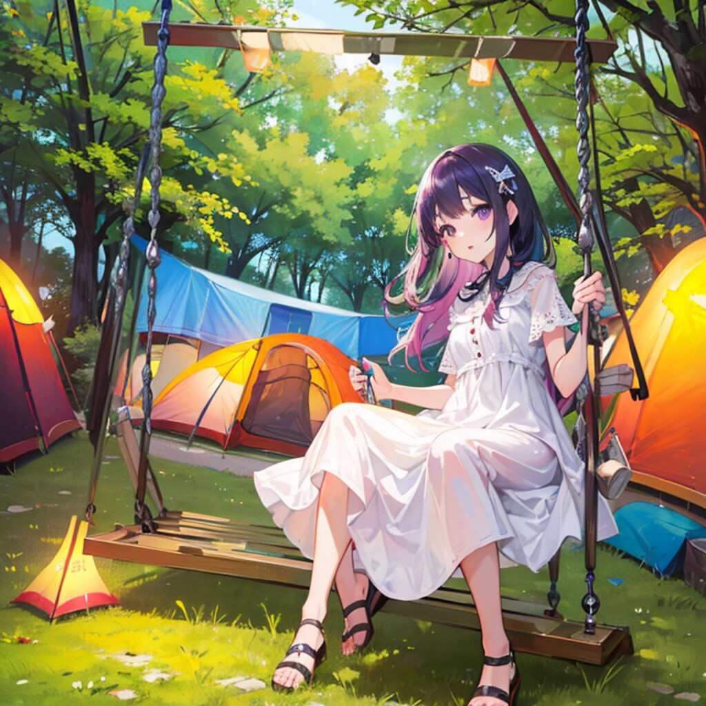 キャンプに飽きてきた～ブランコでぶらぶらー