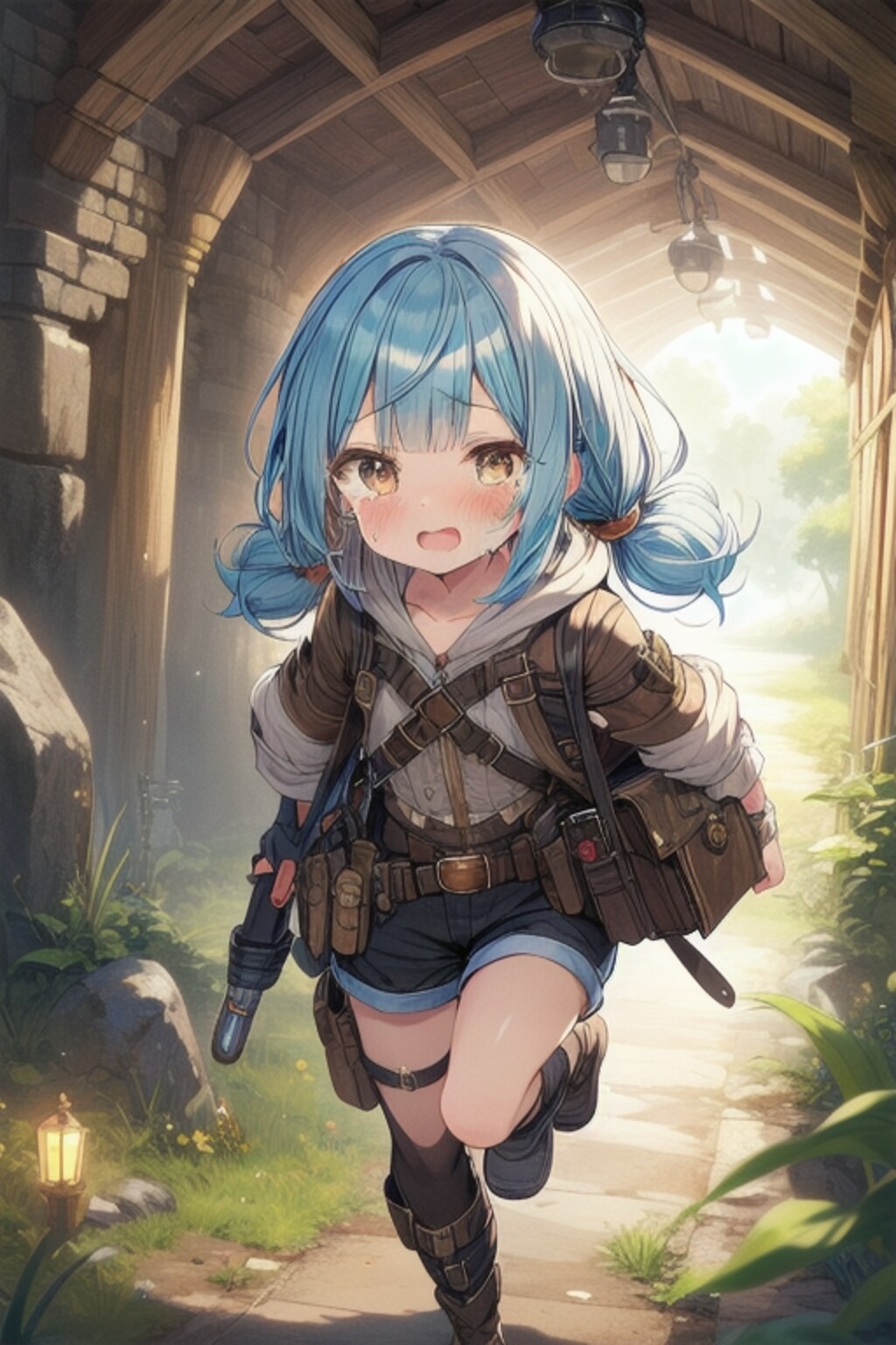 うっかりトラップを踏み抜いてモンハウから逃亡するトレジャーハンターちゃん