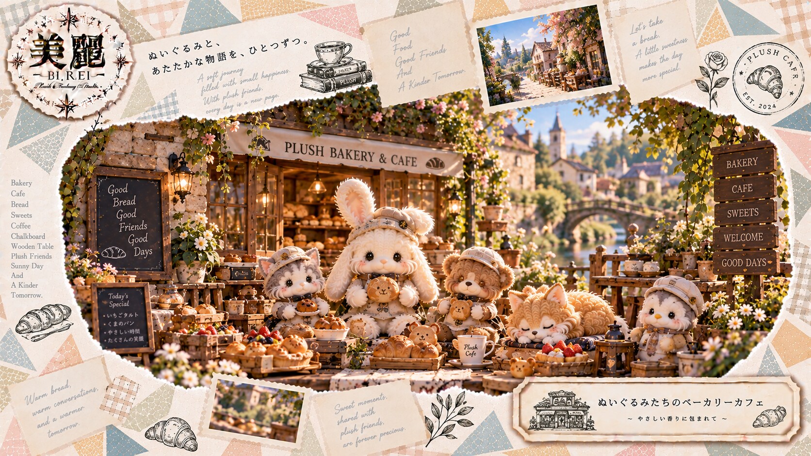 Fresh bread, warm friends, and a little bakery by the river.  A soft journey filled with small happi | の人気AIイラスト・グラビア