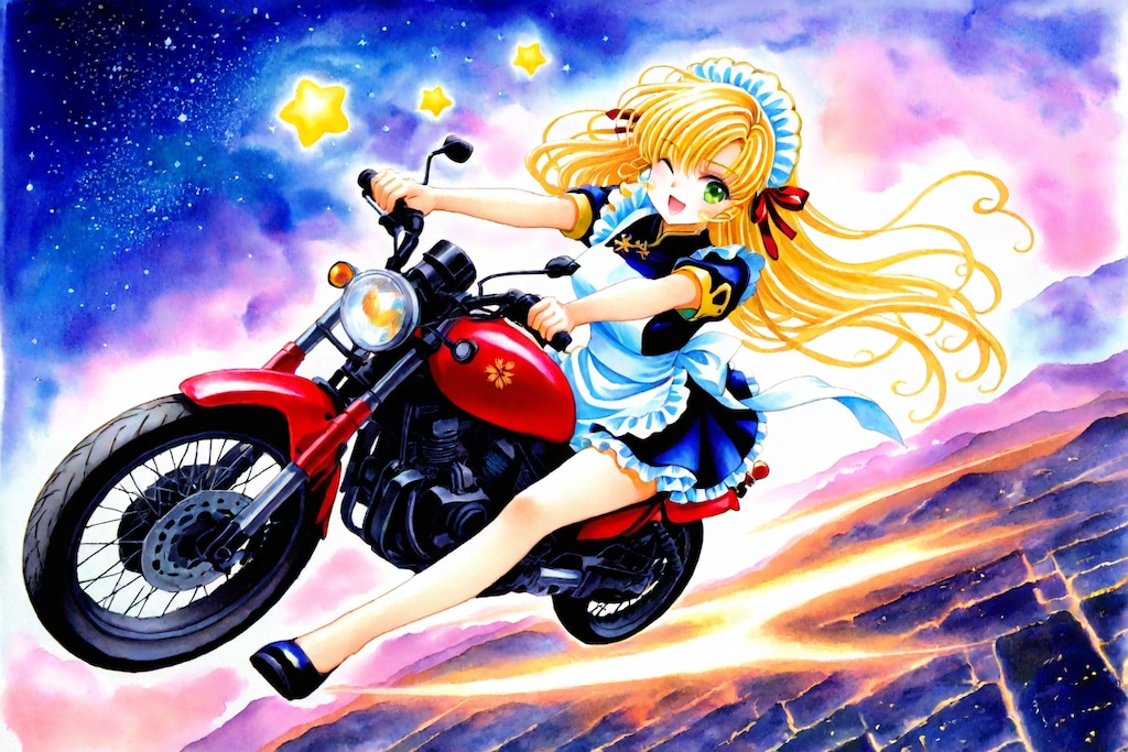 星空をバイクで駆けるメイド