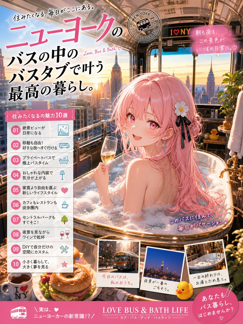 ニューヨークのバスの中のバスタブで入浴