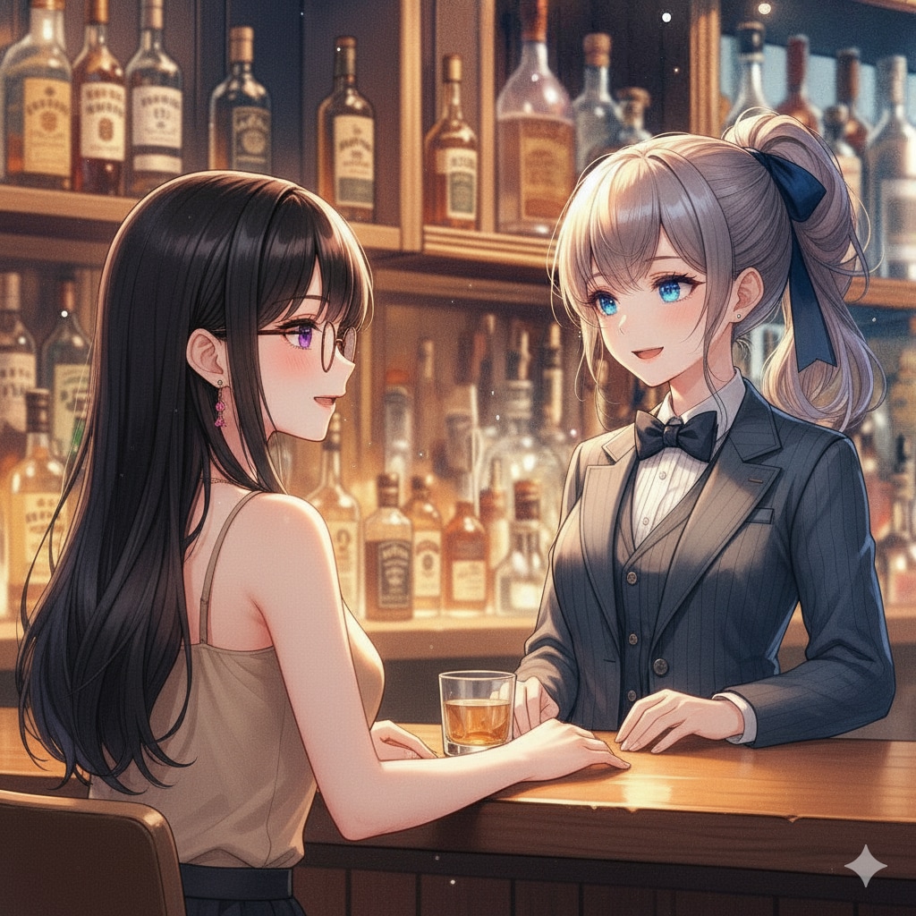 真面目ちゃんとバーでハイチーズ | の人気AIイラスト・グラビア