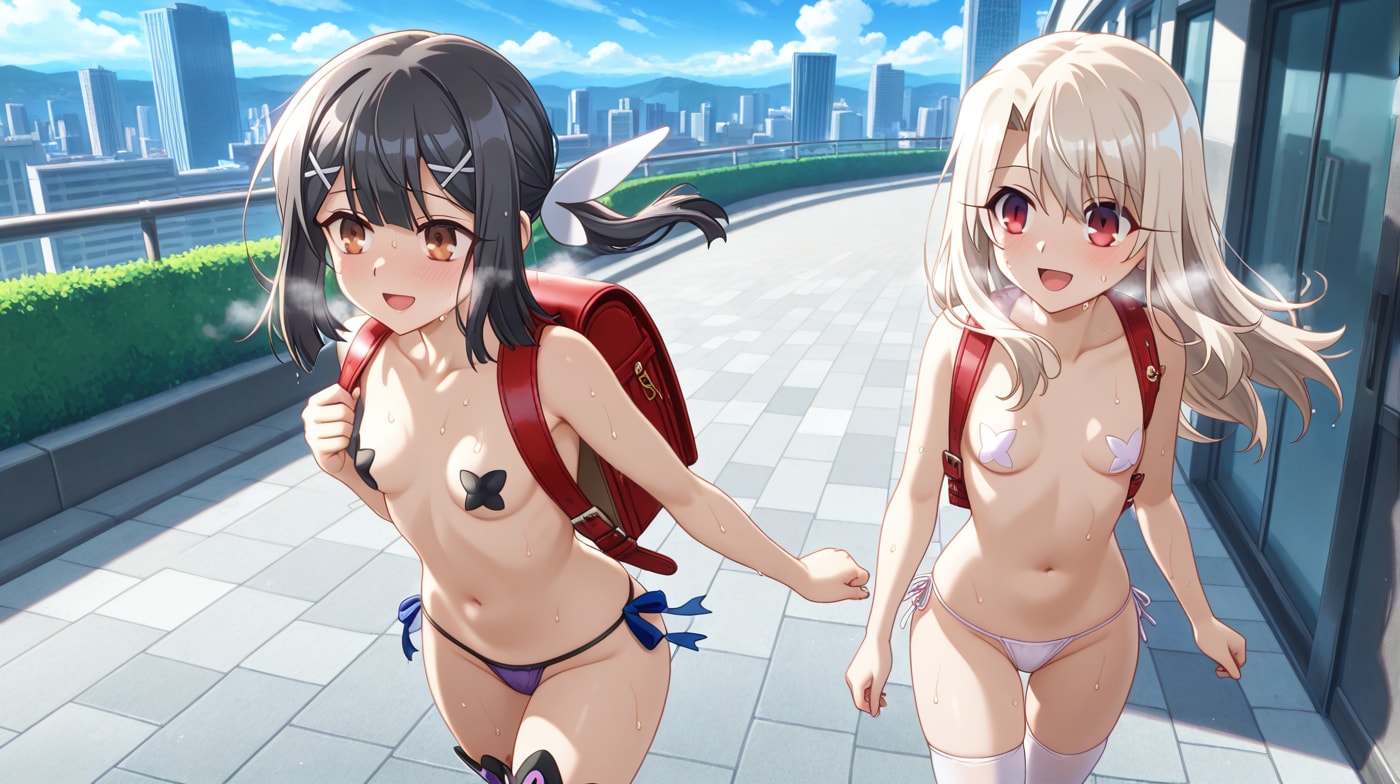 イリヤと美遊、改変されたクールビズ　貼り忘れた美々（泣）