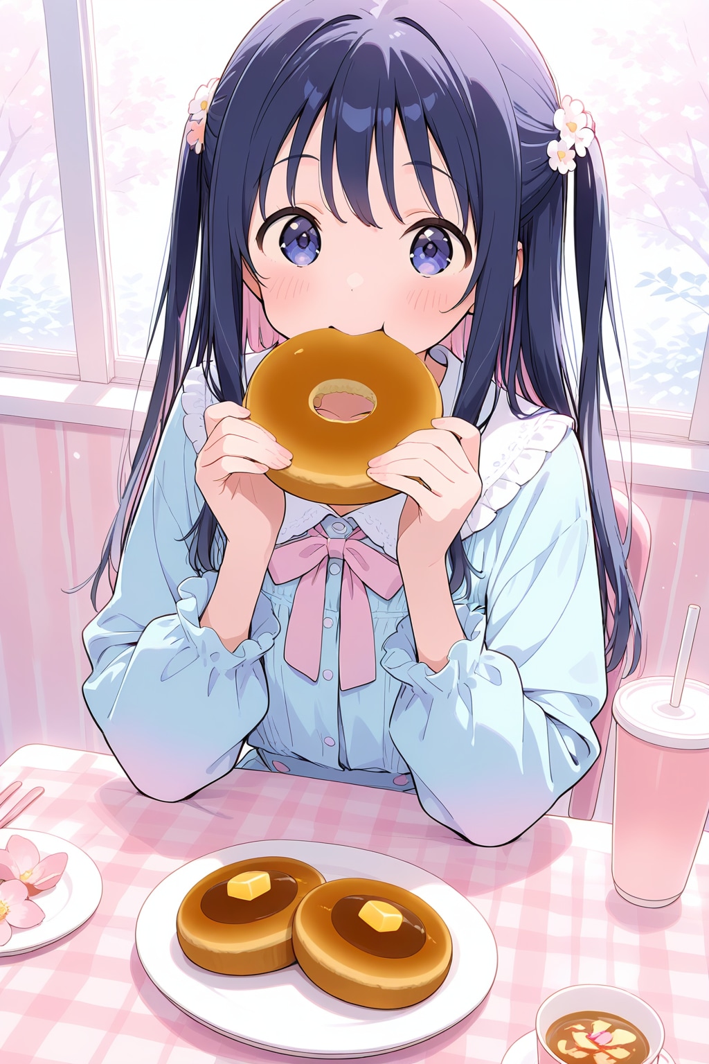 どら焼き？を食べる少女
