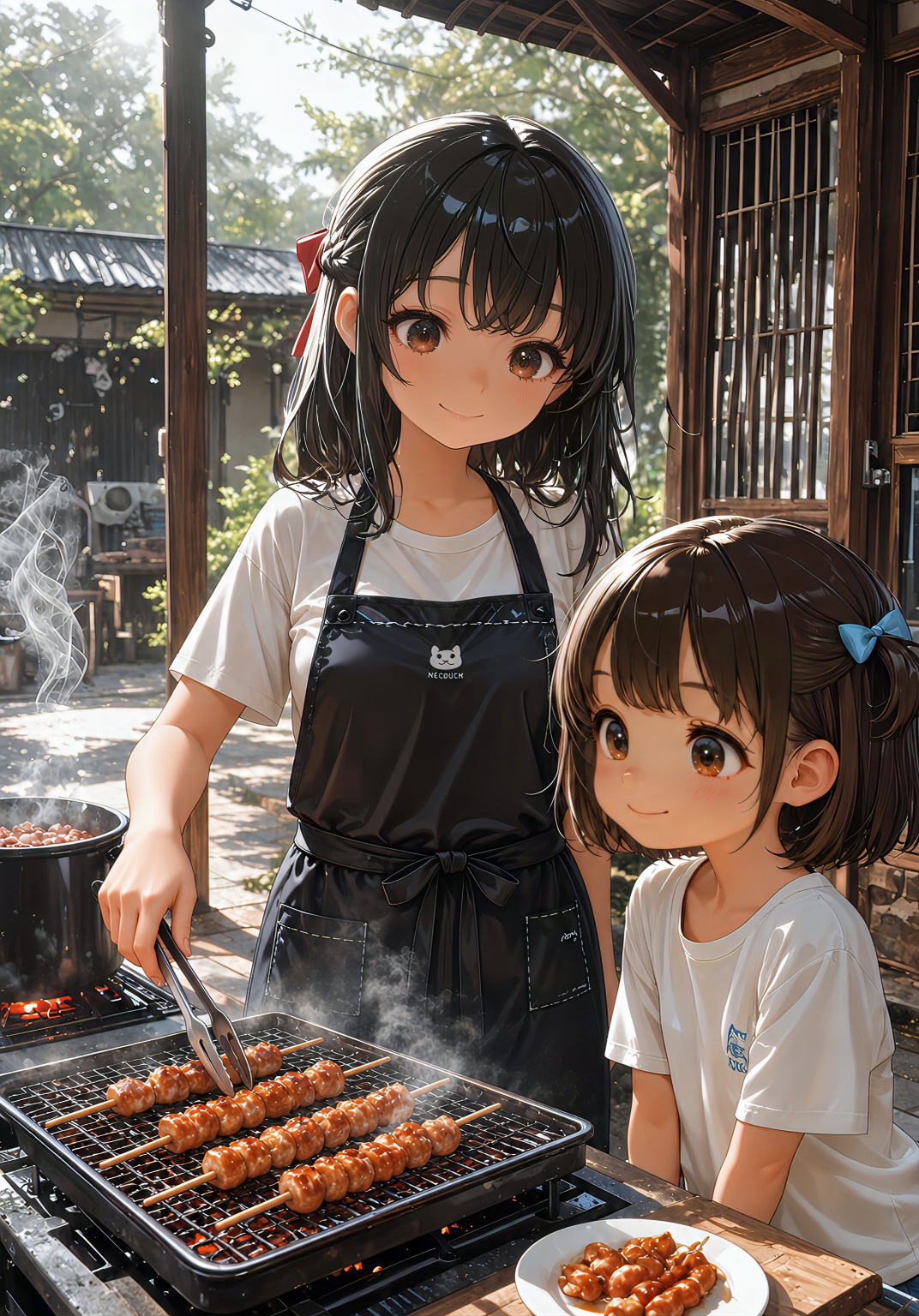 縁側の焼き鳥タイム