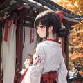 神社では巫女が祈りをささげている。 11枚目