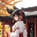 神社では巫女が祈りをささげている。 12枚目