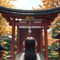 神社では巫女が祈りをささげている。 2枚目