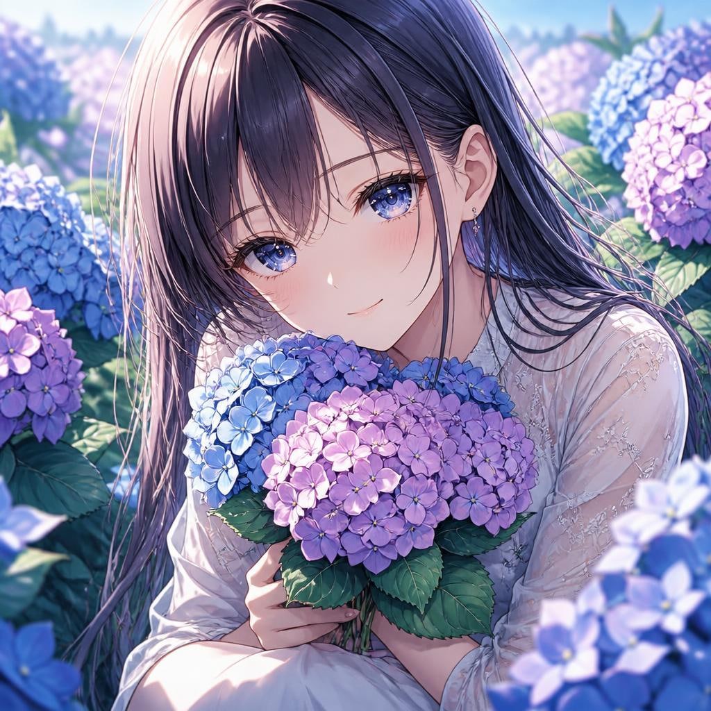 紫陽花畑でお花摘