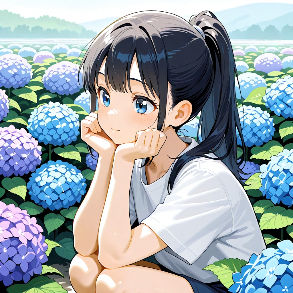 紫陽花畑でお花摘