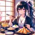天ぷらと黒髪ポニーテール少女★(9枚) 2枚目