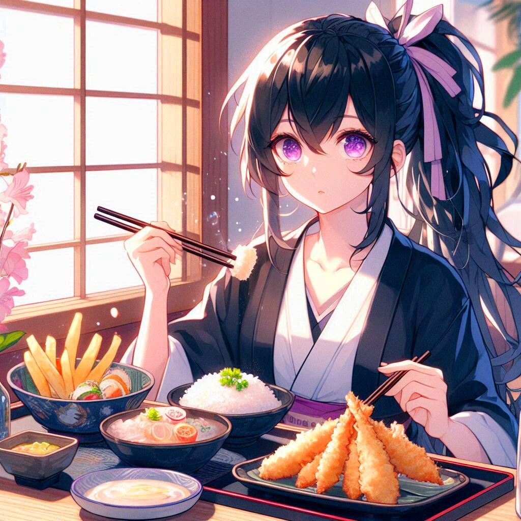 天ぷらと黒髪ポニーテール少女★(9枚)