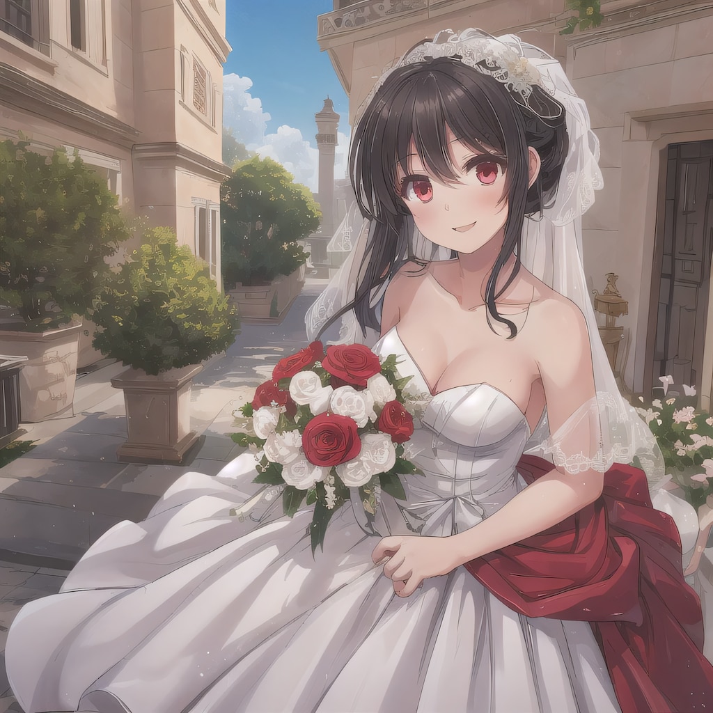 黒髪ロングでウェディングドレスの少女４６