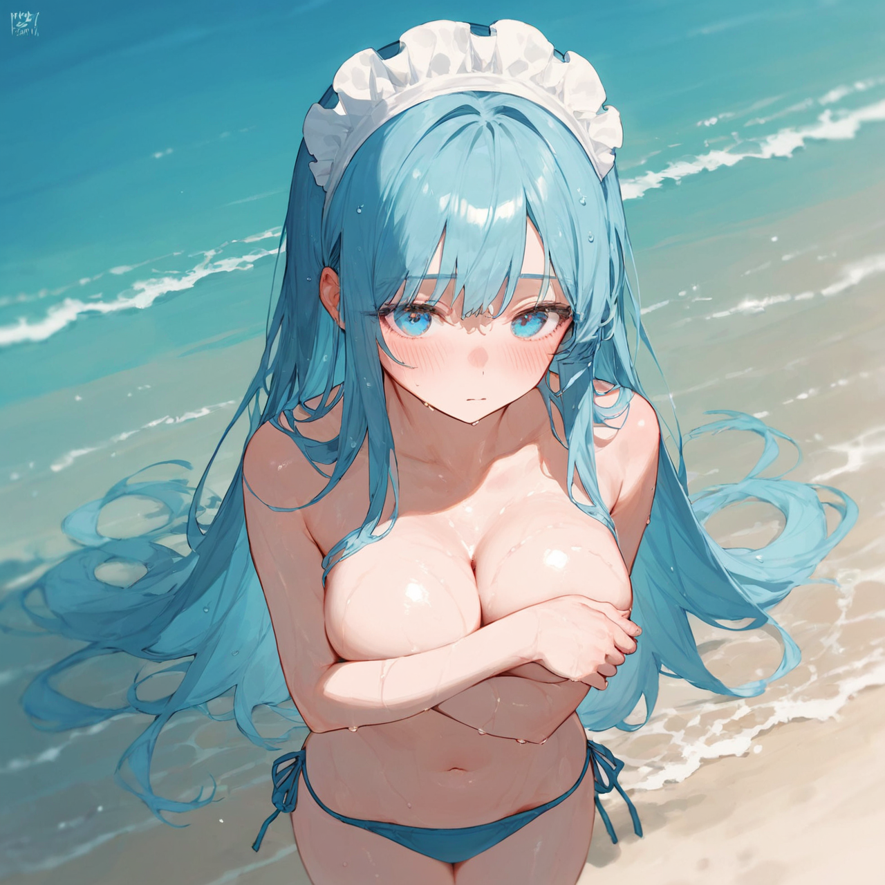 水着が流されメイドさん