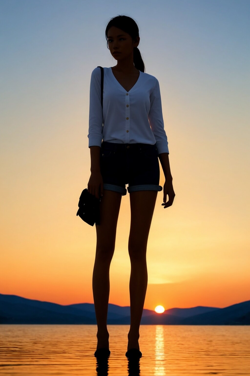 サンセットシルエットネイキッドガールフルボディー