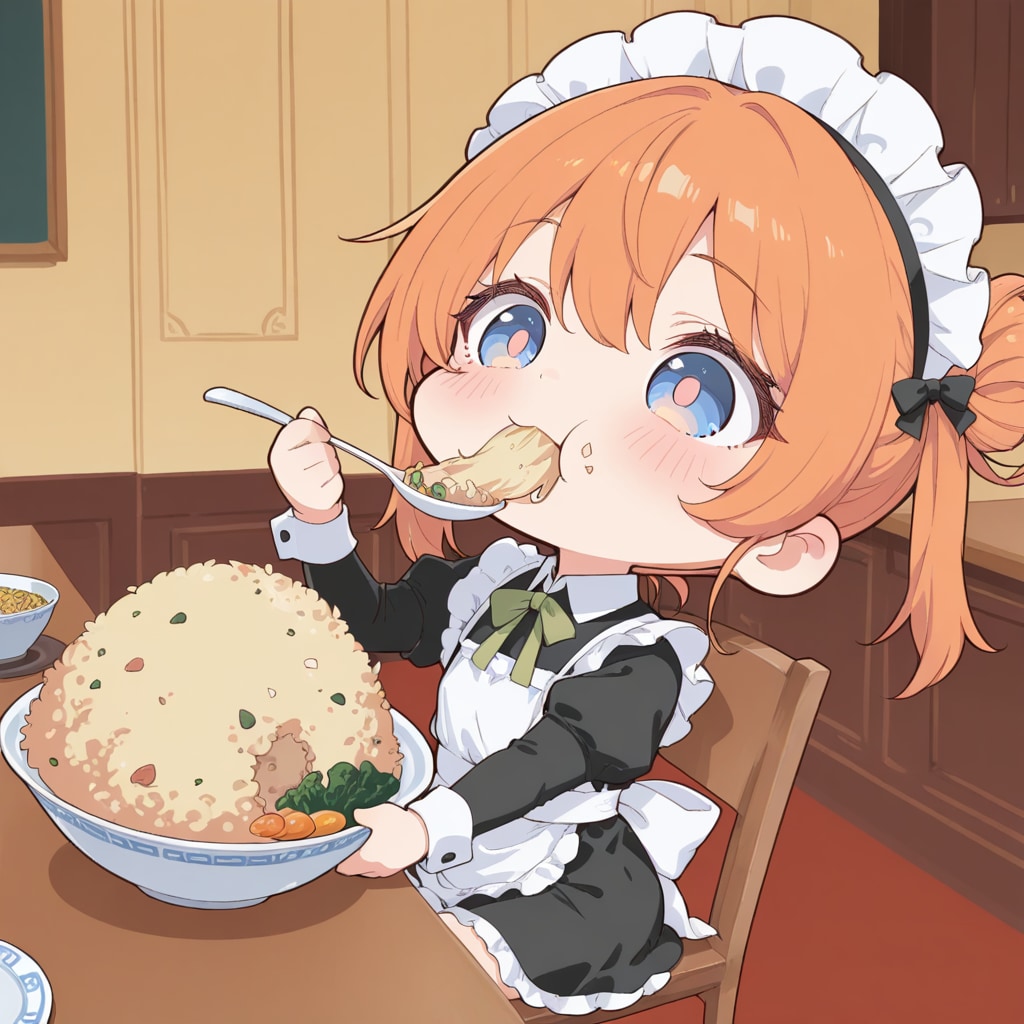 APRICOTのチャーハンを食べるメイドさん