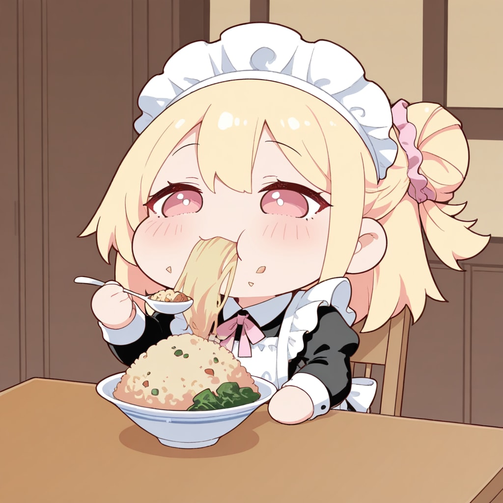 APRICOTのチャーハンを食べるメイドさん