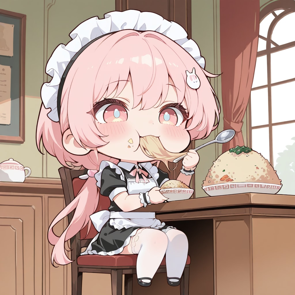 APRICOTのチャーハンを食べるメイドさん