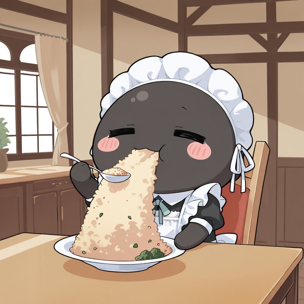 APRICOTのチャーハンを食べるメイドさん