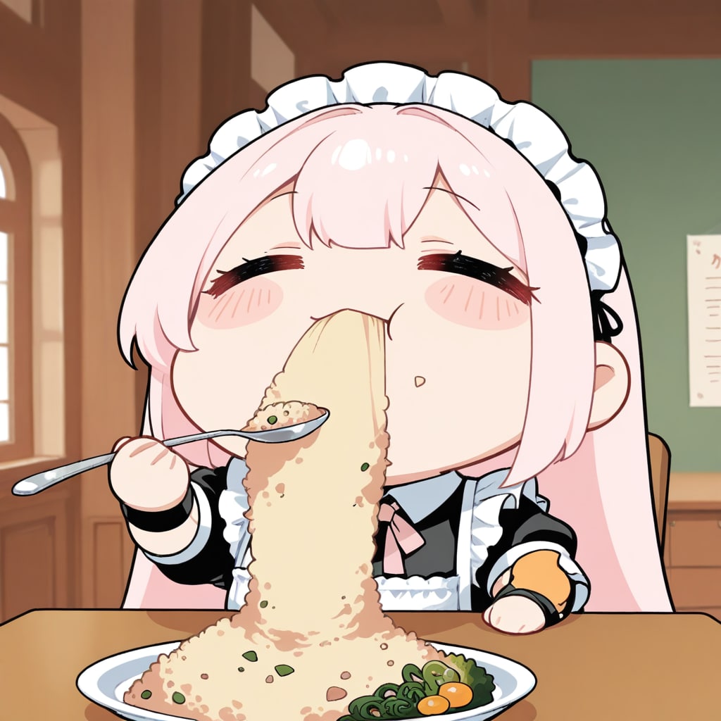 APRICOTのチャーハンを食べるメイドさん