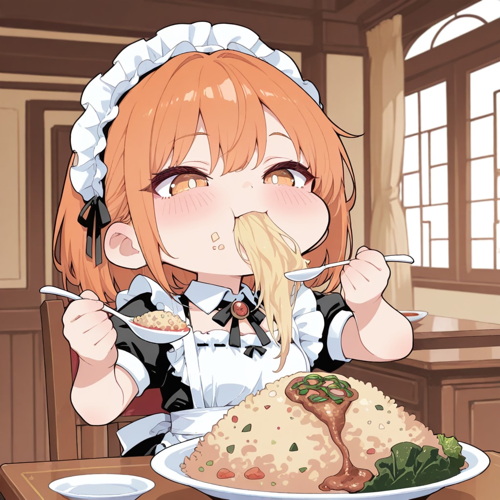 APRICOTのチャーハンを食べるメイドさん