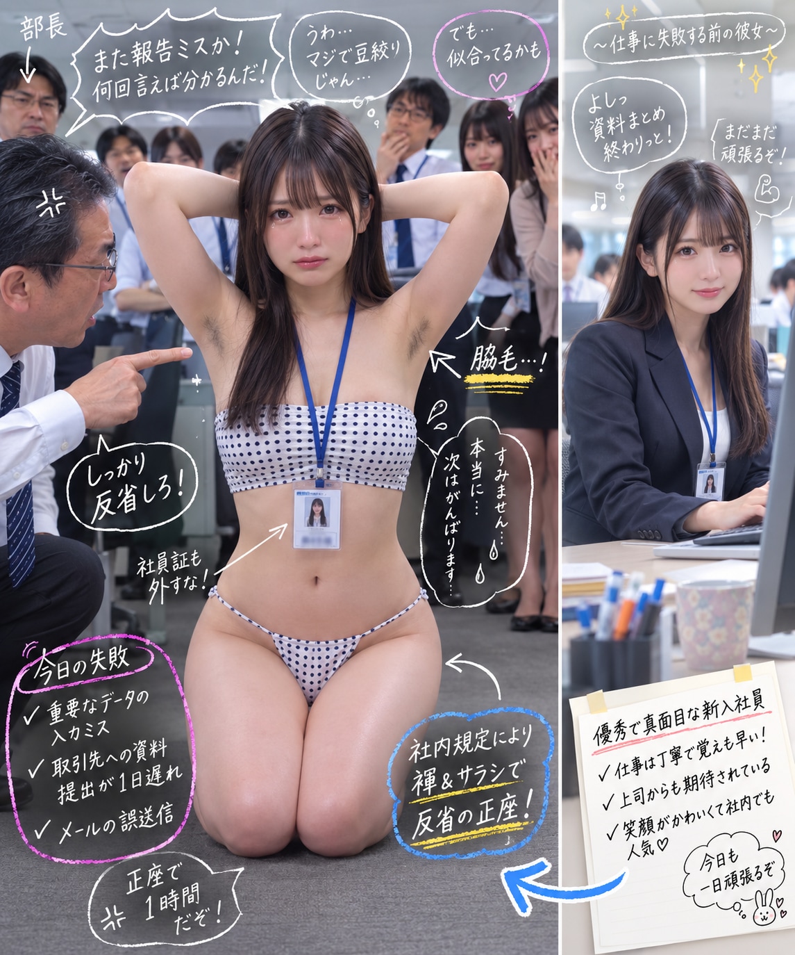 仕事でミスしてふんどし姿で反省している新人ＯＬ