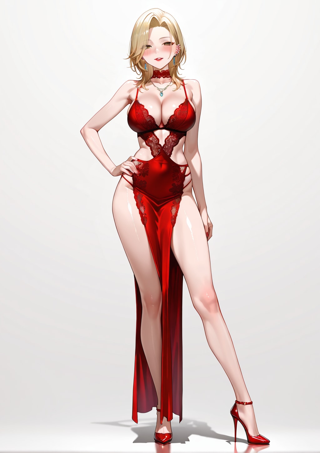 赤いレースチョーカーとアオザイ。