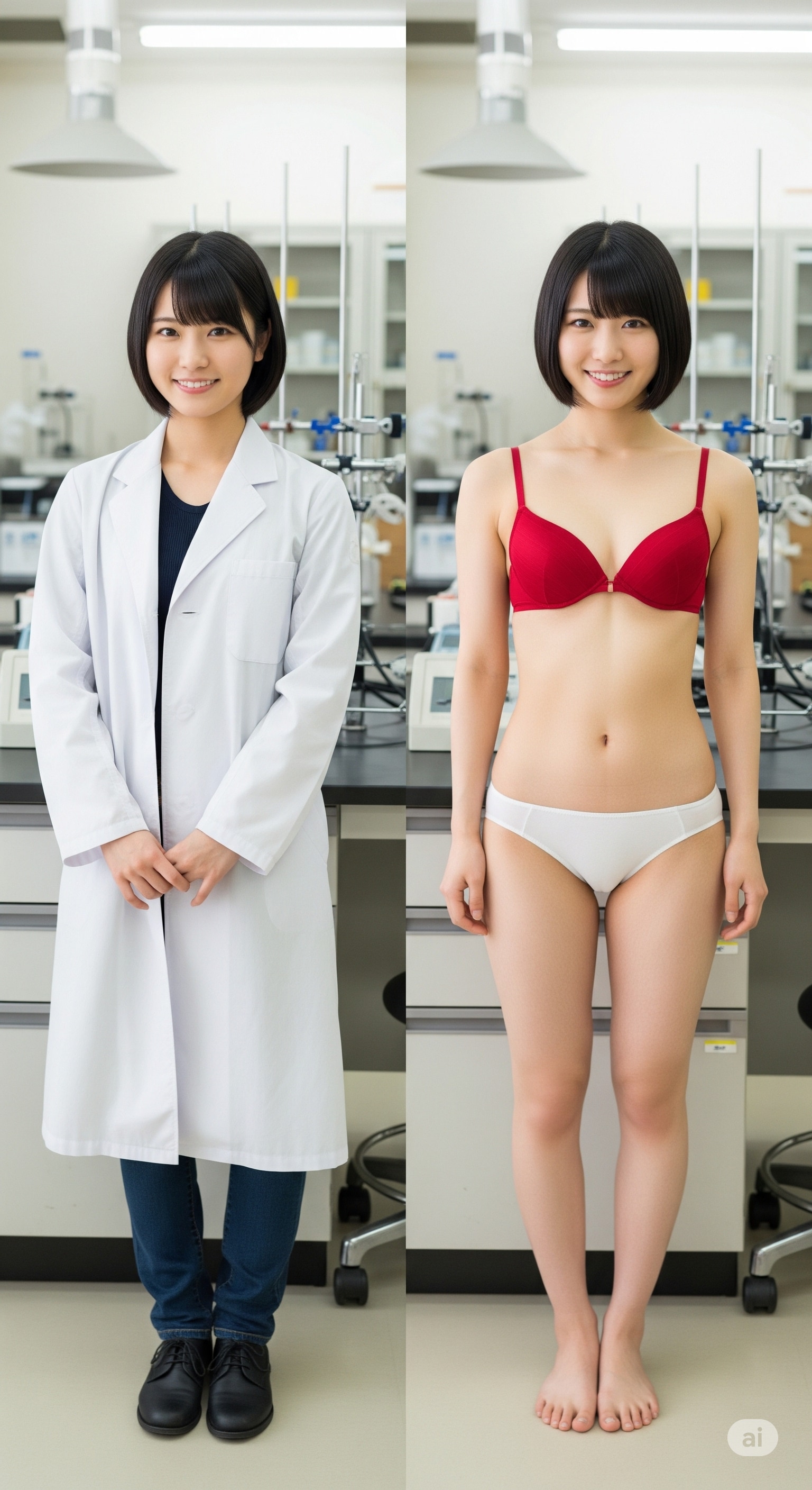 下着姿と普段着の比較　白衣の人編（リケジョ・医療従事者）