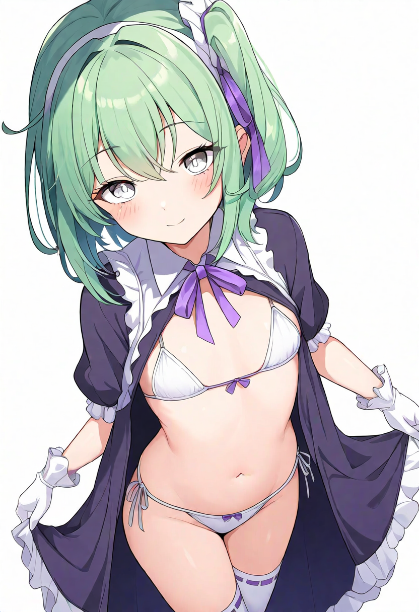 white eyes, green hair