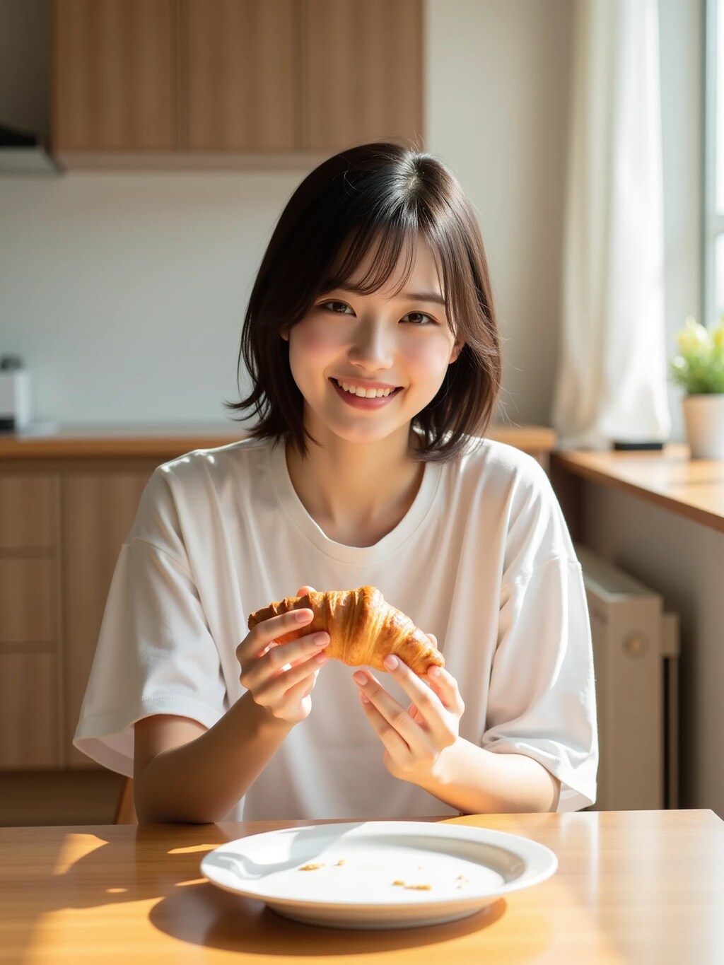 今日のパンくずの散らばり具合はっと・・・（クロワッサンでパンくず占い）