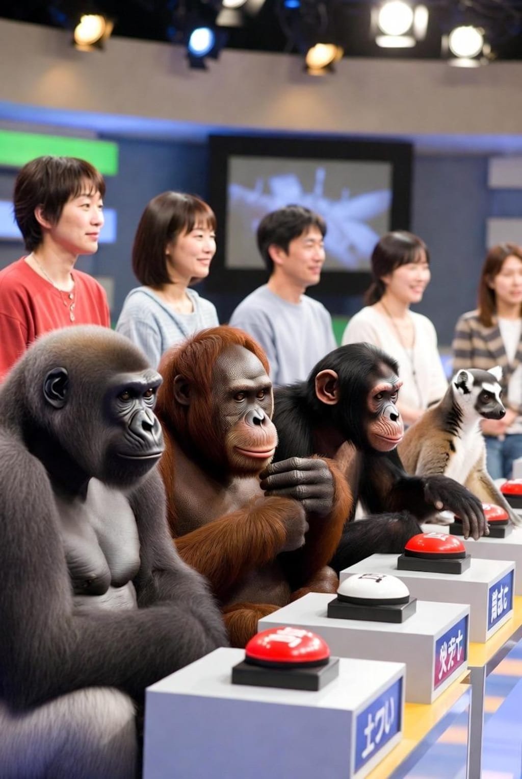 クイズ番組に出場するサル達