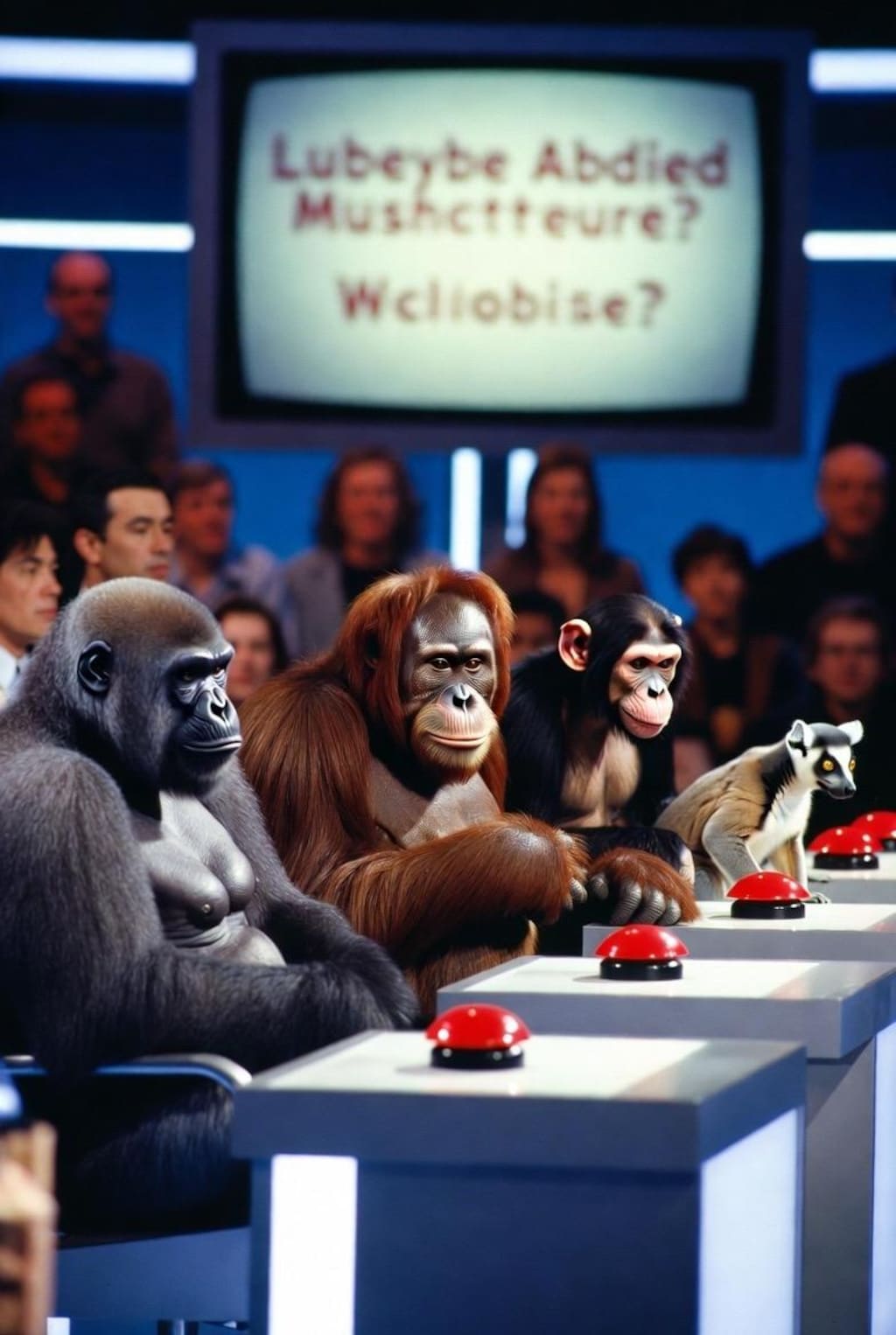 クイズ番組に出場するサル達