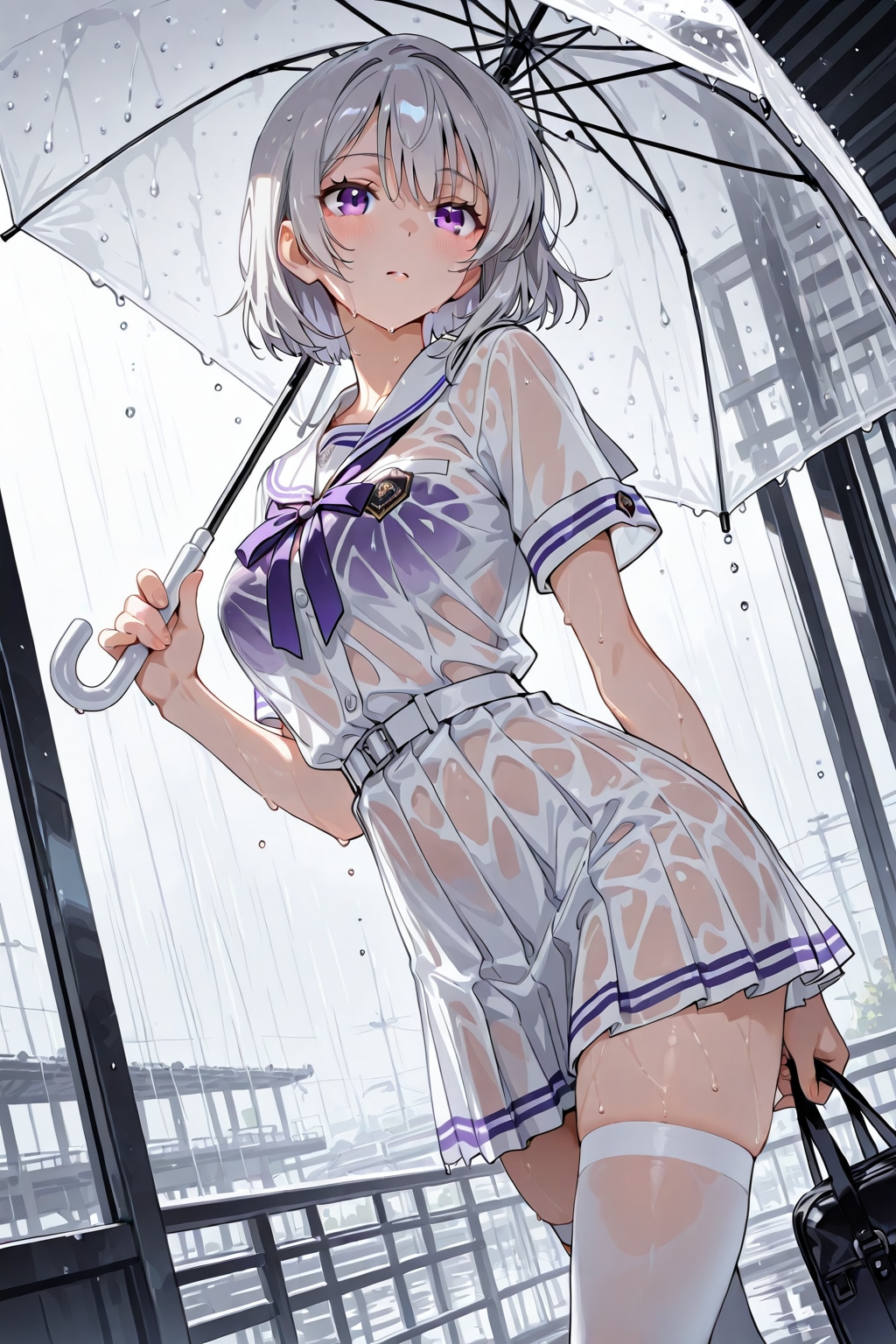 (1294)銀髪ちゃんセーラー服（透け）