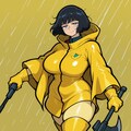 シンプル黒黄風梅雨にレインコート水着ニーソふとももコスプレ人妻達 11枚目