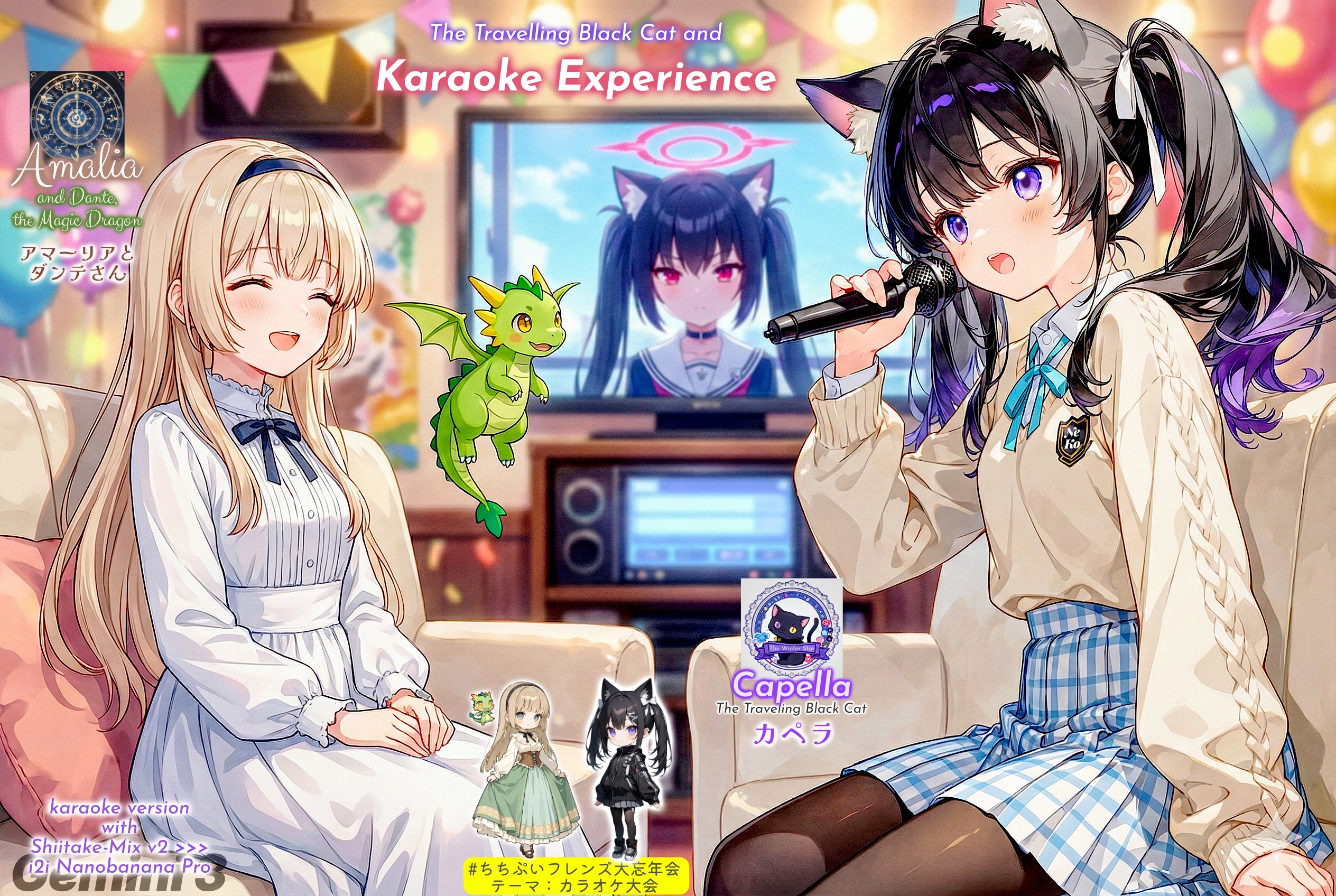 旅する黒猫とカラオケ体験 (でやんす) | の人気AIイラスト・グラビア