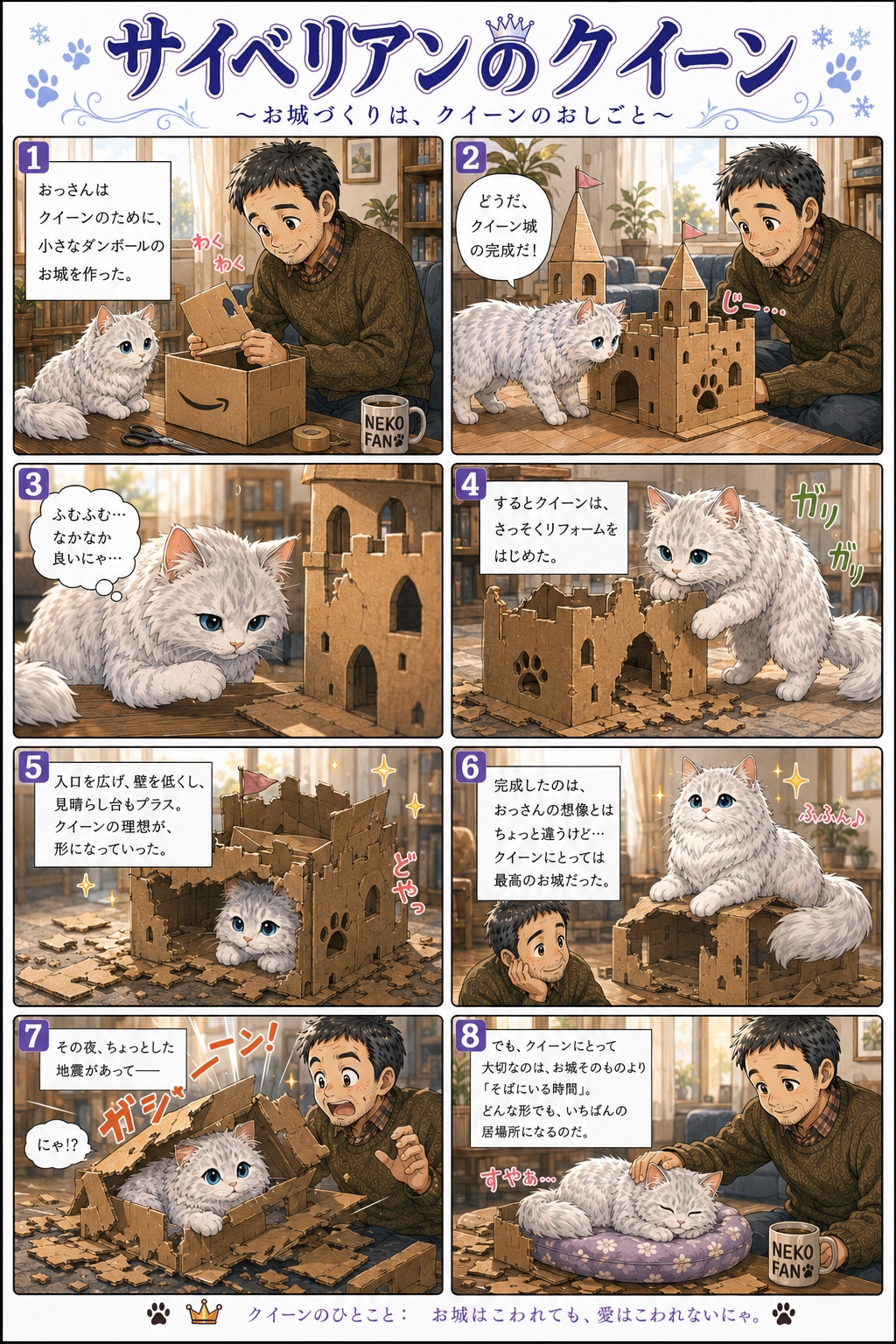 猫漫画コンテンツ6シリーズ  #サイベリアンのクィーン  #ちびキャラ #ベビークイーン  #クイーンと無職のおっさん現代版  #クイーンと無職のおっさん江戸版  #ナコは今日もそばにいる  #久遠と