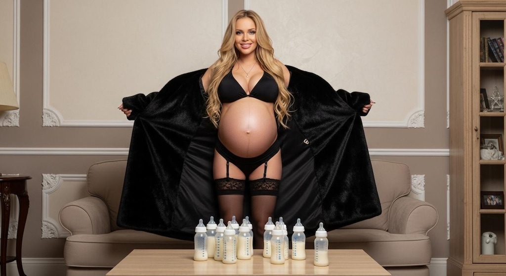 A mother wearing a black fur coat